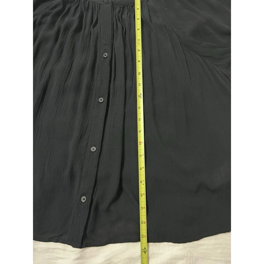 Abercrombie & Fitch Women's Blouse XL Black Short Puff Sleeves Sheer Buttons New